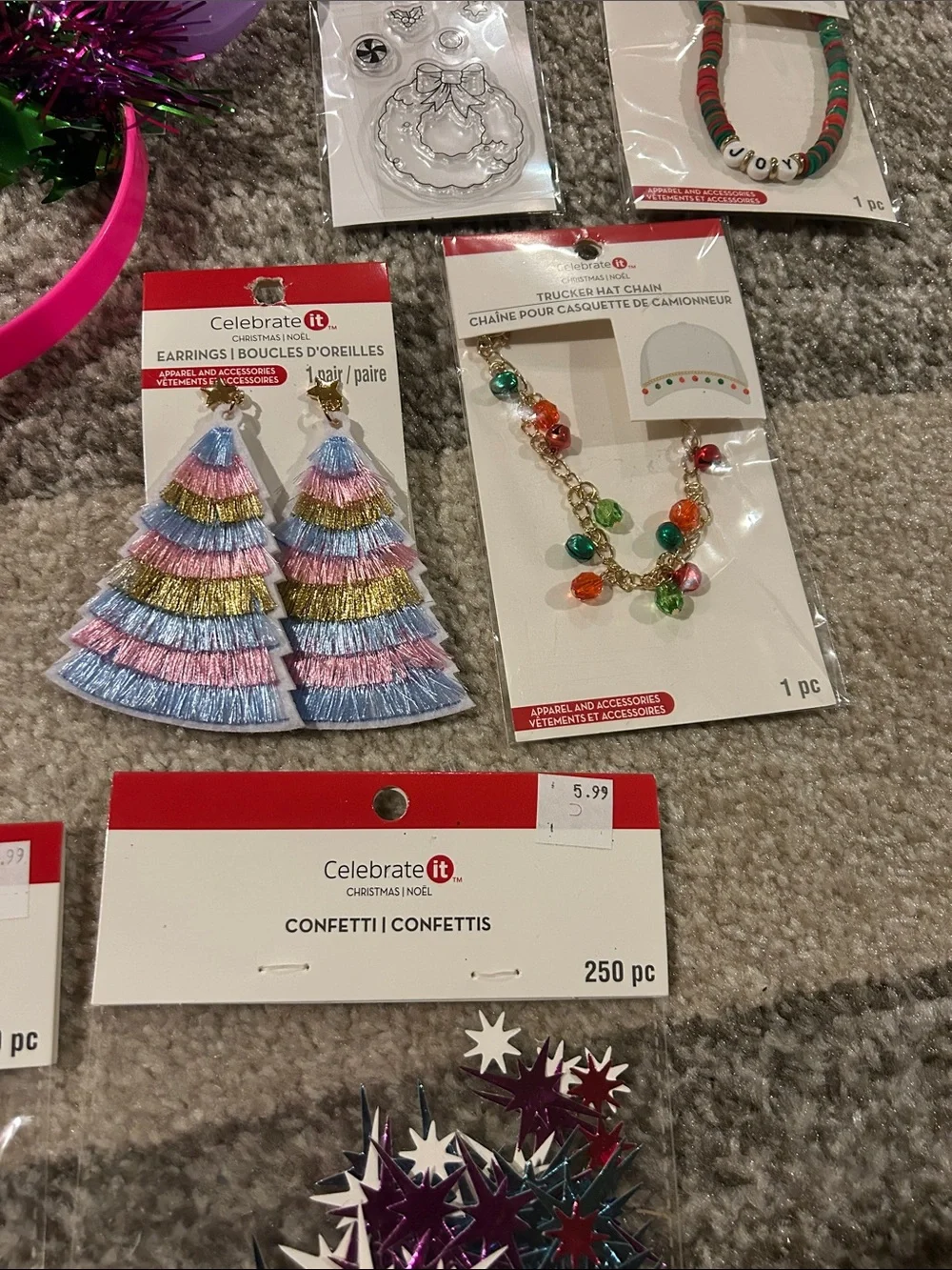 Holiday party supplies with Pink Tinsel Party Headbands all 21 items included